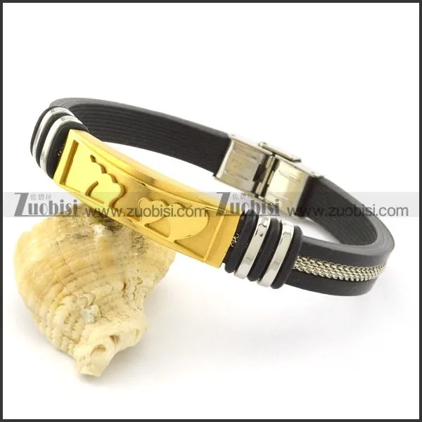 rubber bracelet with stainless steel parts b001707