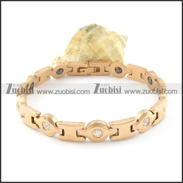 gold plating stainless steel bracelet CNC clear stones b001658