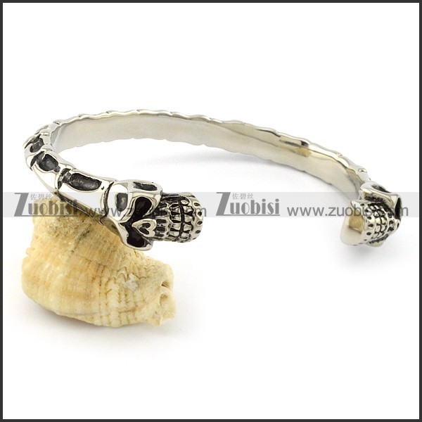 practical 316L steel twin skull bangles -b001554