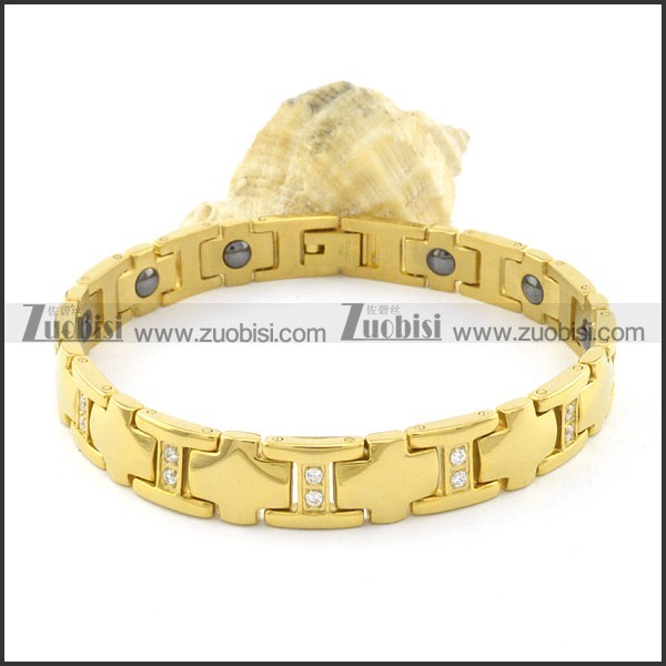 gold plating stainless steel bracelet CNC clear stones b001678