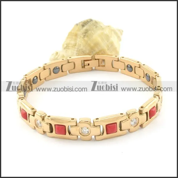 gold plating stainless steel bracelet CNC clear stones b001660