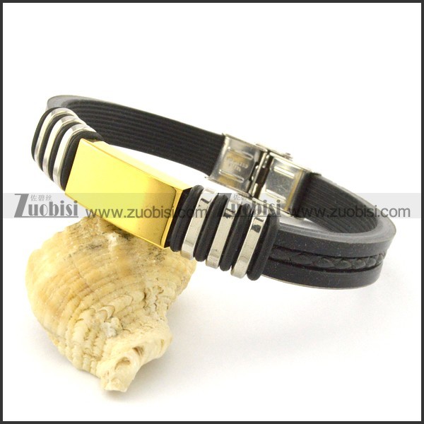 rubber bracelet with stainless steel parts b001701