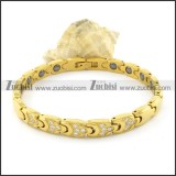 gold plating stainless steel bracelet CNC clear stones b001666