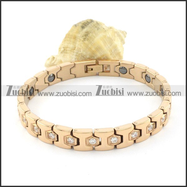 gold plating stainless steel bracelet CNC clear stones b001662