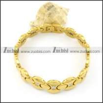 gold plating stainless steel bracelet CNC clear stones b001653