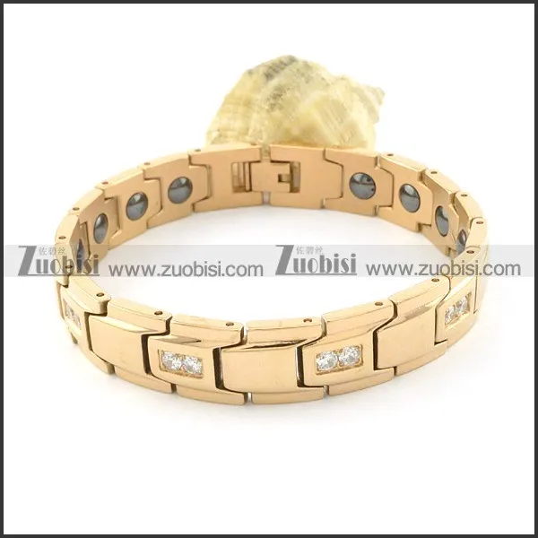 gold plating stainless steel bracelet CNC clear stones b001651