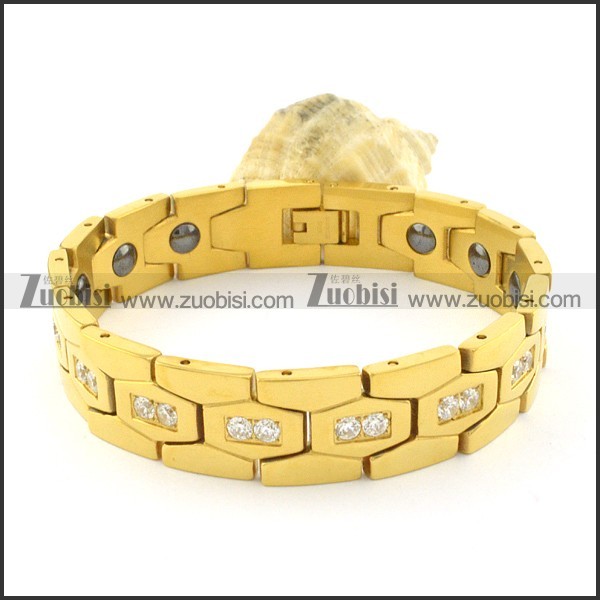 gold plating stainless steel bracelet CNC clear stones b001675