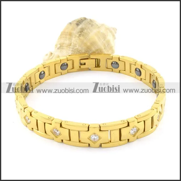 gold plating stainless steel bracelet CNC clear stones b001684