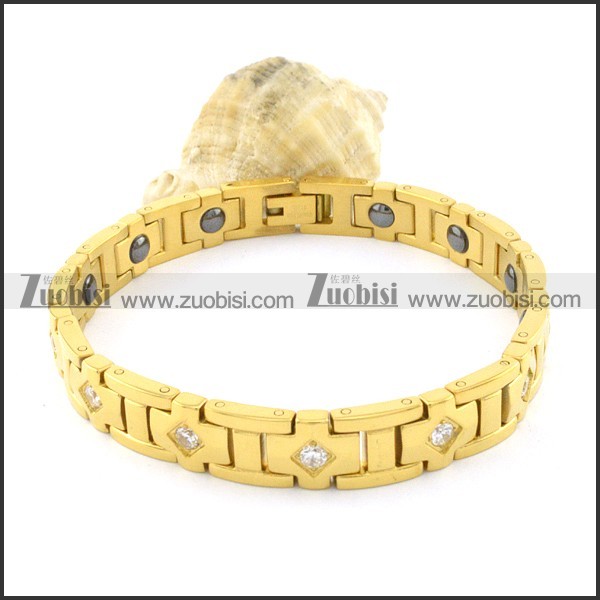 gold plating stainless steel bracelet CNC clear stones b001684