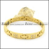 gold plating stainless steel bracelet CNC clear stones b001688