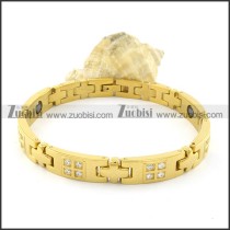 gold plating stainless steel bracelet CNC clear stones b001688