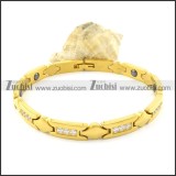 gold plating stainless steel bracelet CNC clear stones b001686