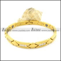 gold plating stainless steel bracelet CNC clear stones b001686