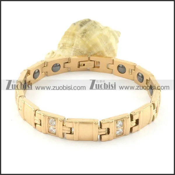 gold plating stainless steel bracelet CNC clear stones b001674