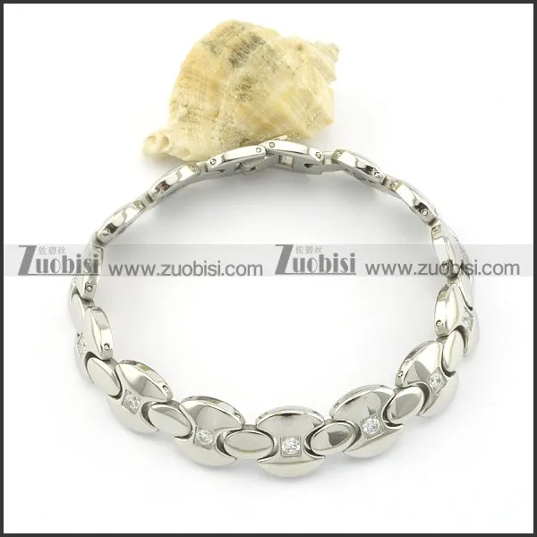 gold plating stainless steel bracelet CNC clear stones b001652
