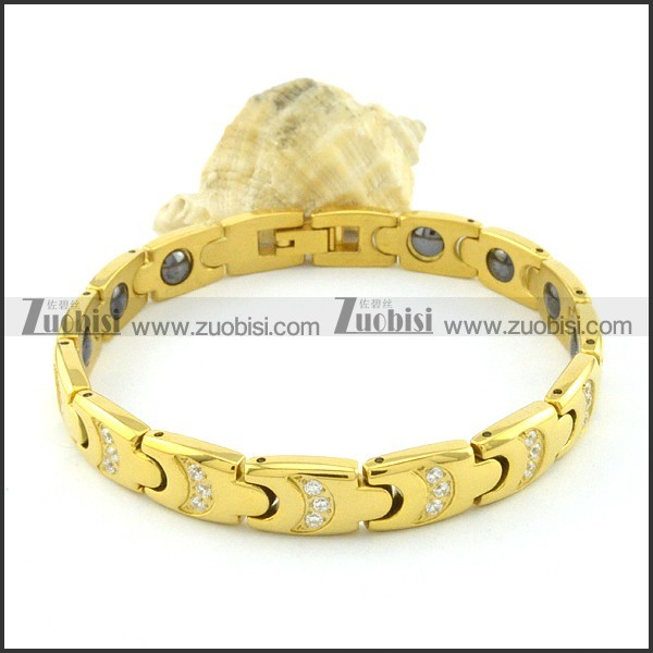 gold plating stainless steel bracelet CNC clear stones b001694