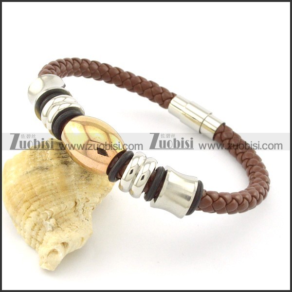 0.24 wide brown leather bracelets with stainless steel accessories b001611