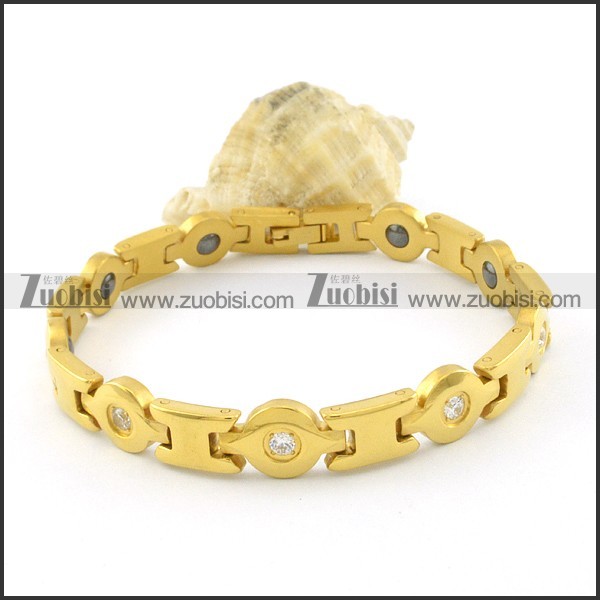 gold plating stainless steel bracelet CNC clear stones b001657