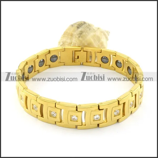 gold plating stainless steel bracelet CNC clear stones b001655