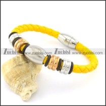 yellow 6mm wide steel leather bracelets b001607