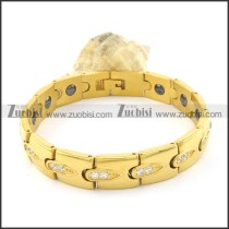 gold plating stainless steel bracelet CNC clear stones b001681