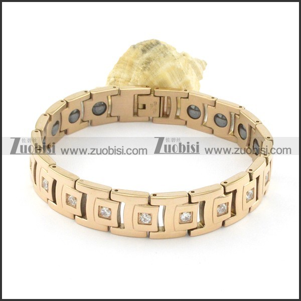 gold plating stainless steel bracelet CNC clear stones b001656