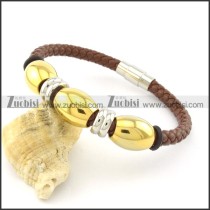 gold plating steel brown leather bracelets b001603