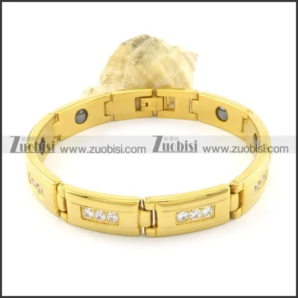 gold plating stainless steel bracelet CNC clear stones b001671