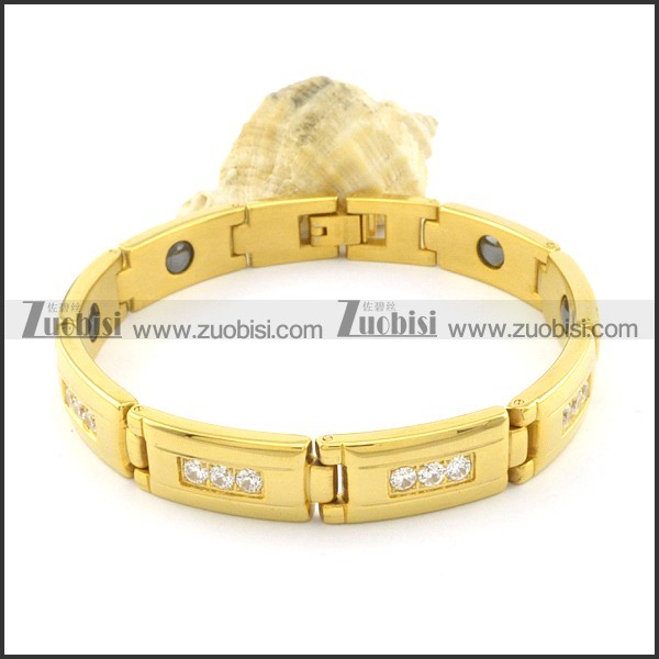 gold plating stainless steel bracelet CNC clear stones b001671