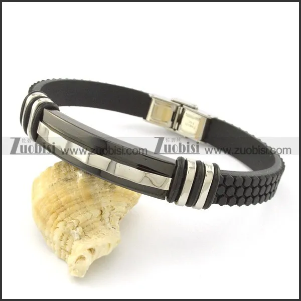 rubber bracelet with stainless steel parts b001725