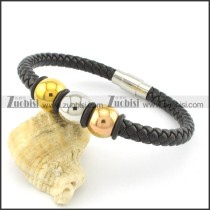 steel black leather bracelets b001616