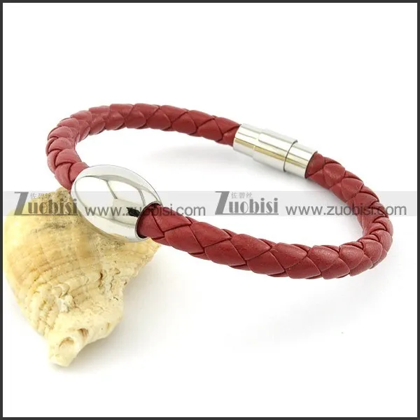 vivid red stainless steel leather bracelet b001562