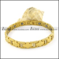 gold plating stainless steel bracelet CNC clear stones b001677