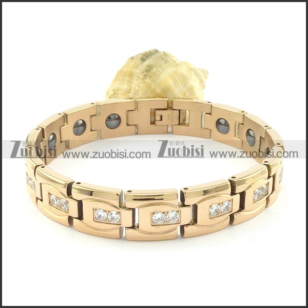 gold plating stainless steel bracelet CNC clear stones b001676