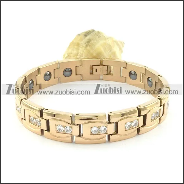 gold plating stainless steel bracelet CNC clear stones b001676