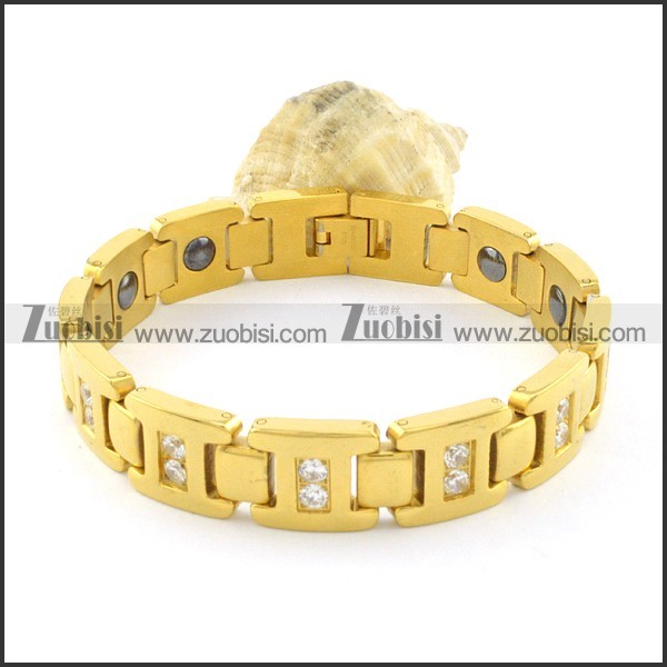 gold plating stainless steel bracelet CNC clear stones b001679