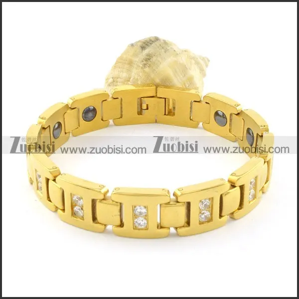 gold plating stainless steel bracelet CNC clear stones b001679