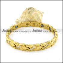 gold plating stainless steel bracelet CNC clear stones b001690