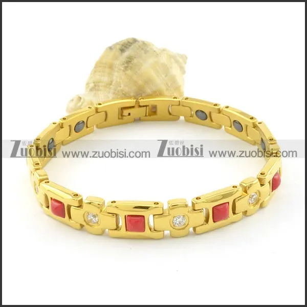 gold plating stainless steel bracelet CNC clear stones b001659
