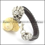 black mens braided leather bracelets with stainless steel Shaikh head b001800