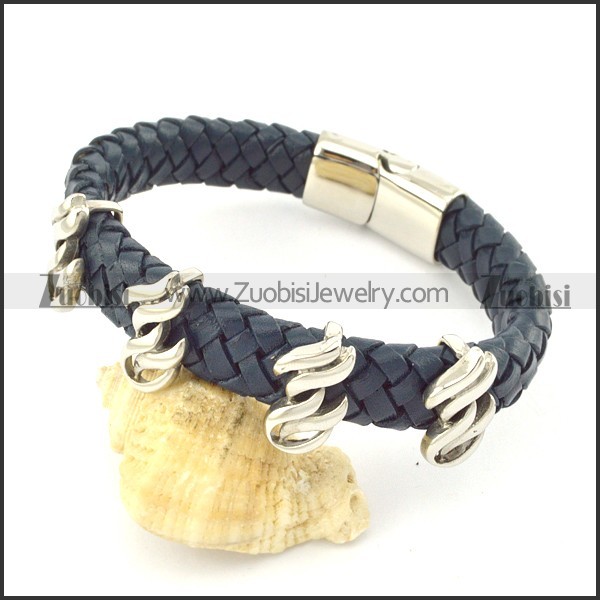 genuine leather bracelet in stainless steel b001921