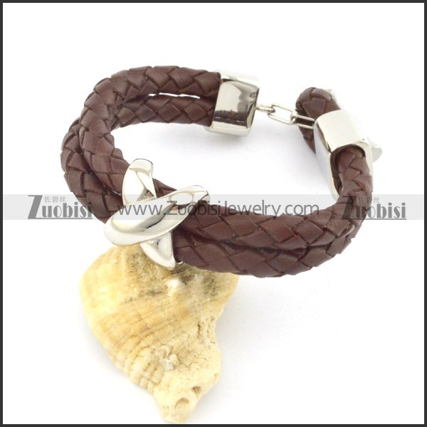 genuine leather bracelet in stainless steel b001894
