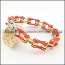 red and gold motorcycle chain bracelet with clear crystals and steel tone clasp b002058