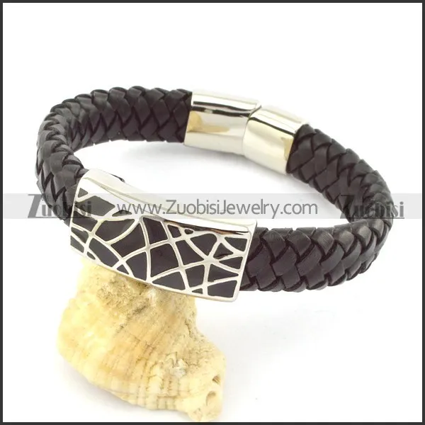 genuine leather bracelet in stainless steel b001966