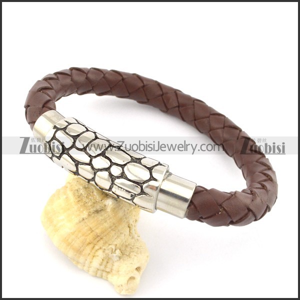 genuine leather bracelet in stainless steel b001882