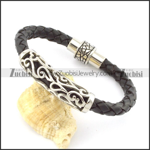 genuine leather bracelet in stainless steel b001890