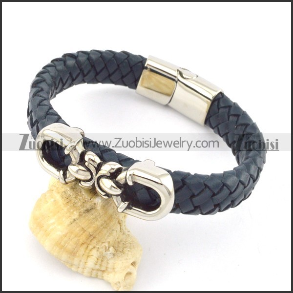 genuine leather bracelet in stainless steel b001909