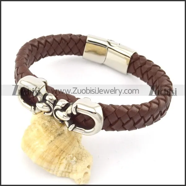 genuine leather bracelet in stainless steel b001908