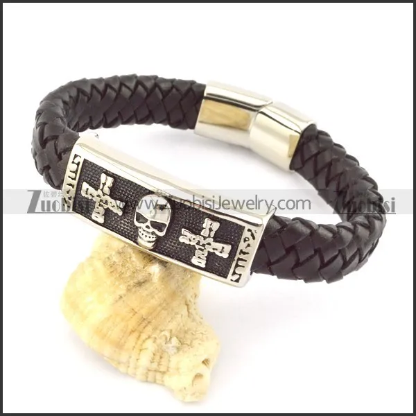 genuine leather bracelet in stainless steel b001934