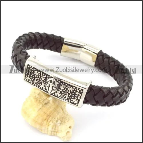 genuine leather bracelet in stainless steel b001945